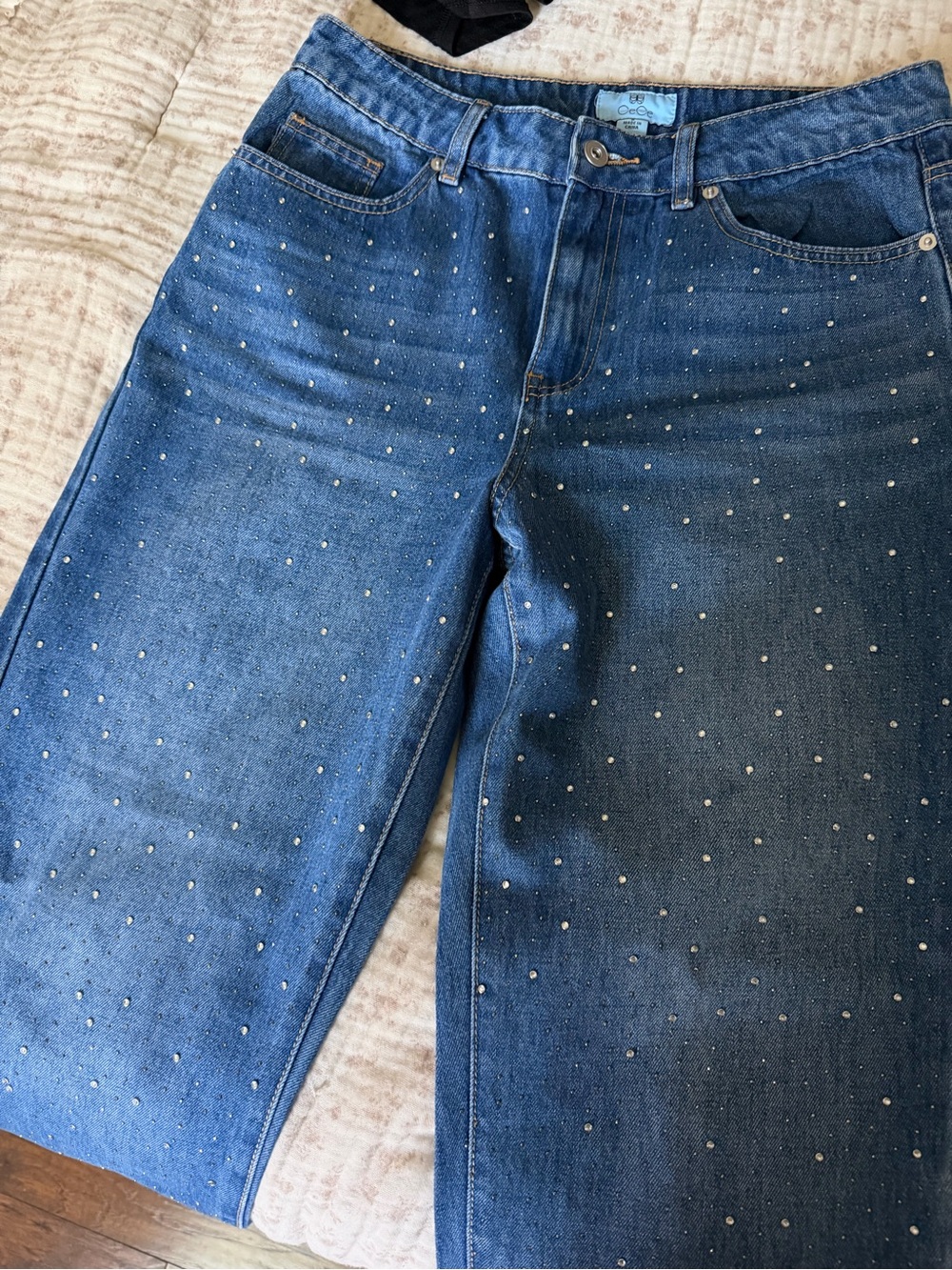 CeCe Men's Dark Blue Denim Jeans with Stud Accents